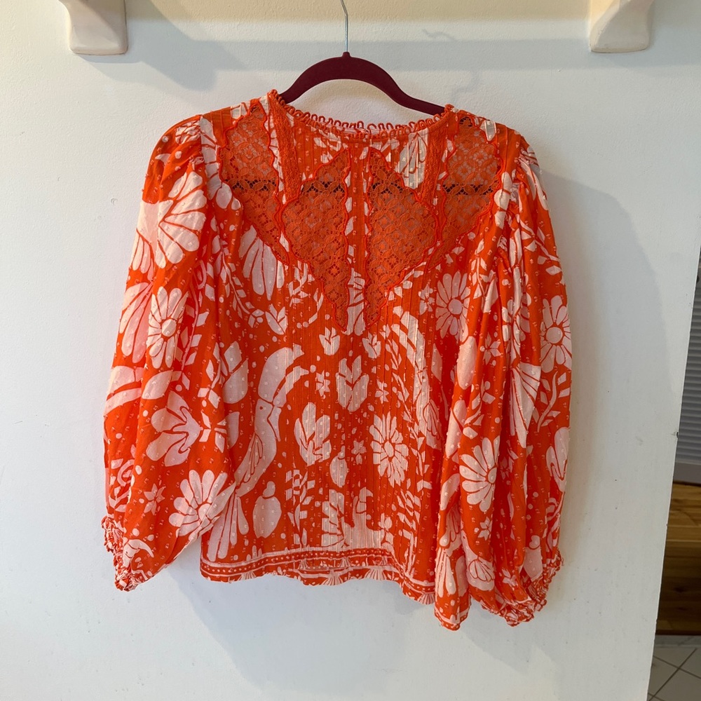Farm Rio orange long sleeve top
